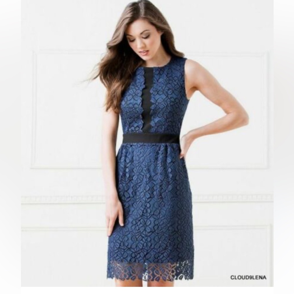 KARL LAGERFELD, Size 12, Contrast Lace Sleeveless Sheath Dress